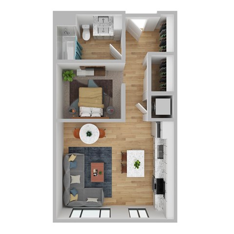 Floor plan for studio, 1 bath, 551 sqft